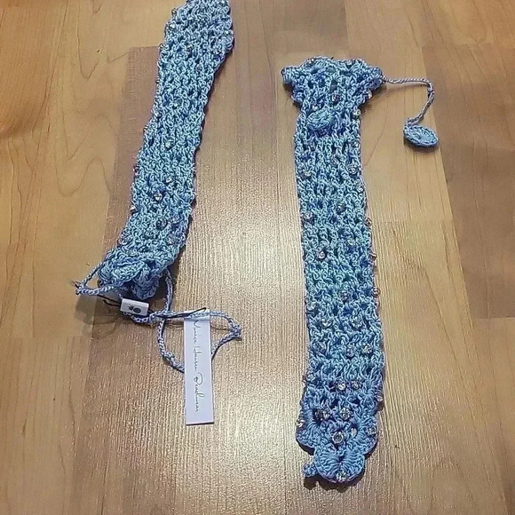 Monica Hansen x Revolve Swimwear Beach Gloves Crochet Mesh Rhinestone Baby Blue - Picture 3 of 12